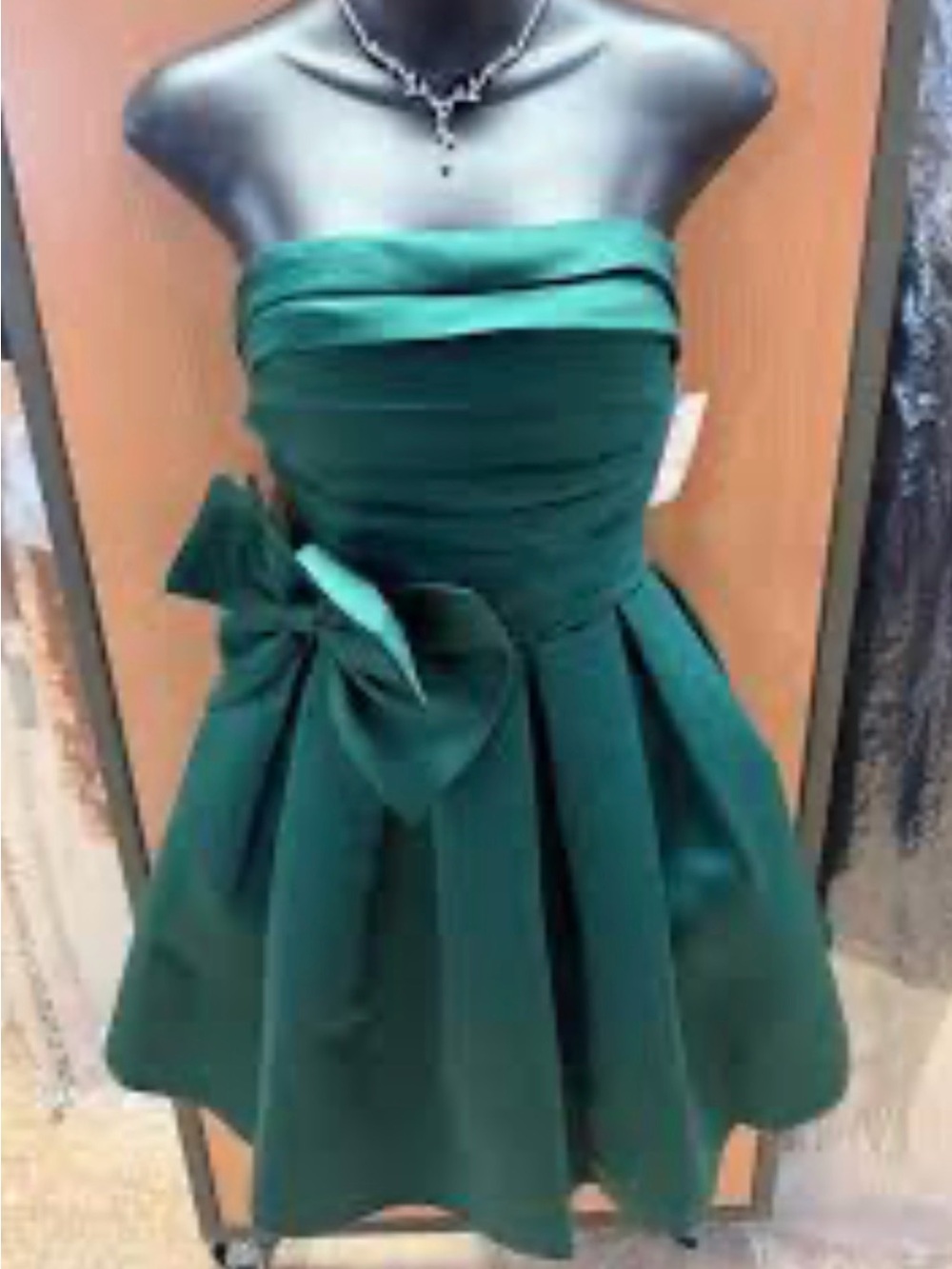Strapless Emerald Green Party Dress with Side Bow